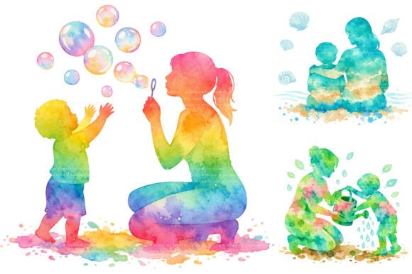 Download Watercolor Mother Child Silhouette PNG - Child Collection